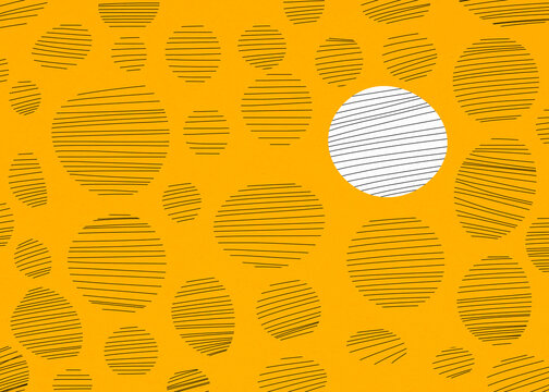 Abstract yellow geometric pattern with one unique white circle