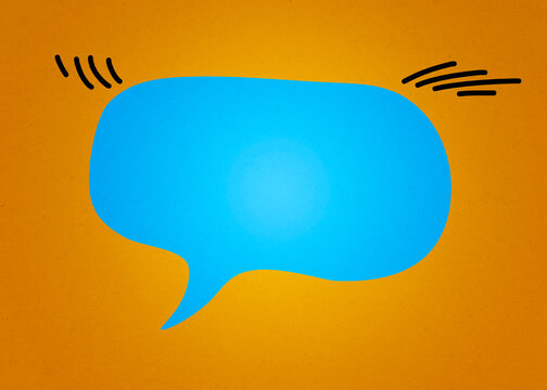 Blank blue speech bubble illustration on an orange background
