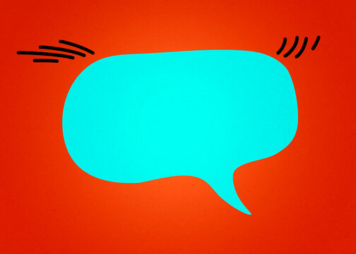 Blank cyan speech bubble illustration on a vibrant red background