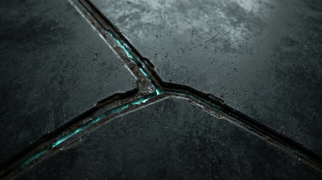 Dynamic Close-up: Futuristic Industrial Surface with Glowing Energy Cracks and UAP Elements