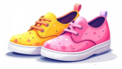 Fototapeta premium Vibrant Childrens Sneakers - Yellow and Pink with Playful Accents.