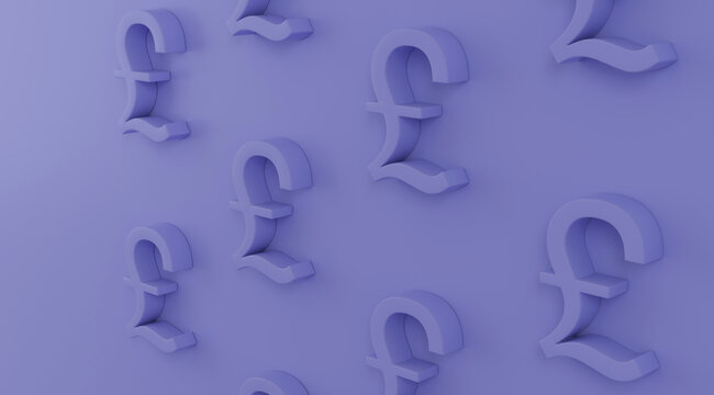 Abstract 3d rendering of purple British pound currency sign