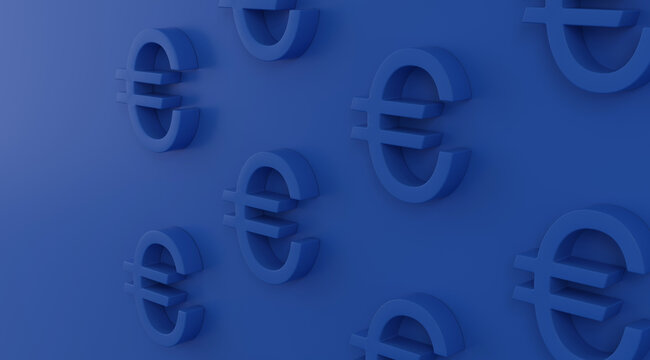 Abstract 3D rendering of blue euro currency signs