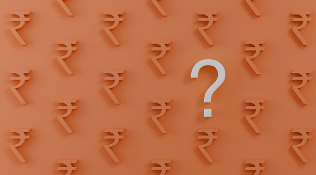White question mark and Indian rupee currency pattern