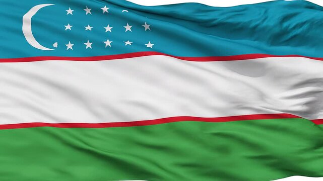 Uzbekistan Flag, Close-Up View, National Pride, Waving, Freedom, Serene Atmosphere