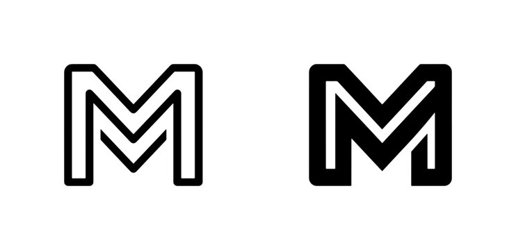 Monogram M Letter Icons, Modern Geometric Design, Outline and Solid Styles, Minimalist Alphabet Symbols
