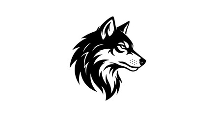 Fototapeta premium Black and White Wolf Head Vector Graphic, Fierce Canine Profile, Wild Animal Emblem, Tribal Style Illustration