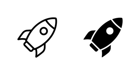 Rocket Ship Icons, Spacecraft Vector Graphics, Futuristic Launch Symbols, Simple Outline and Solid Fill Designs © Shariful