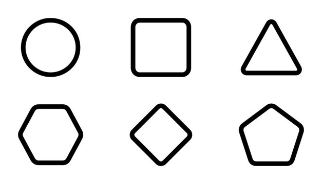 Geometric Shapes Vector Set: Circle, Square, Triangle, Hexagon, Diamond, Pentagon Icons for Design