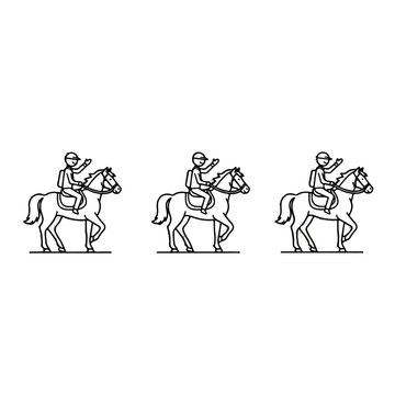 People riding horses in a repeating equestrian pattern