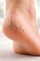Fototapeta premium Dry Cracked Heel Skin Close Up Foot Care and Dermatology Health Problem Concept. 
