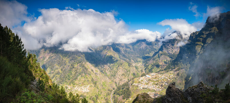 Clouds over Curral das Freiras valley in Madeira Portugal