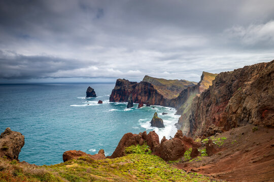 Rugged volcanic cliffs of Ponta de Sao Lourenco in Madeira