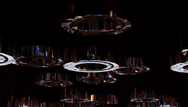 Abstract 3d rendering of floating rings with bright reflection