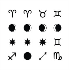 Zodiac signs and moon phases on white background © mohammad