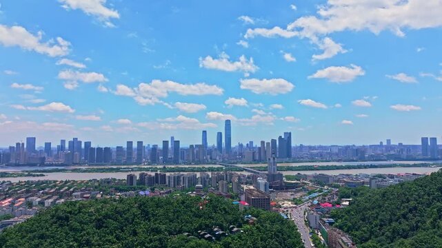 Changsha Skyline and Xiang River Under Blue Sky in Hunan China in Changsha, Hunan, China