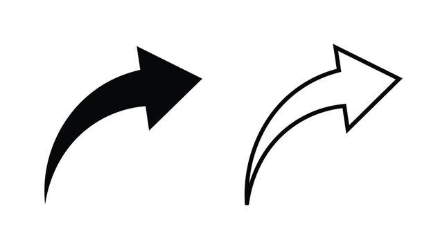 Two curved arrow icons one solid black and one outline on a white background silhouette