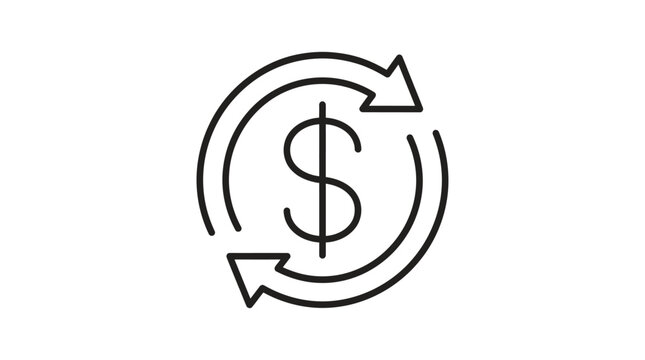 Dollar sign with circular arrows financial return concept black line silhouette