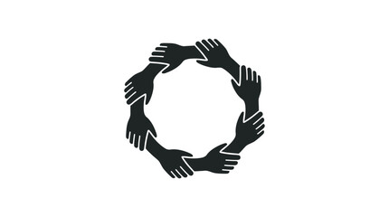 Circle of hands forming a ring black silhouette on a white background © arfan