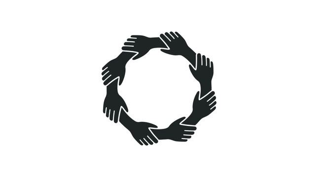 Circle of hands forming a ring black silhouette on a white background