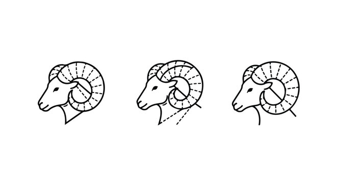 Ram heads with curved horns in halftone dot pattern