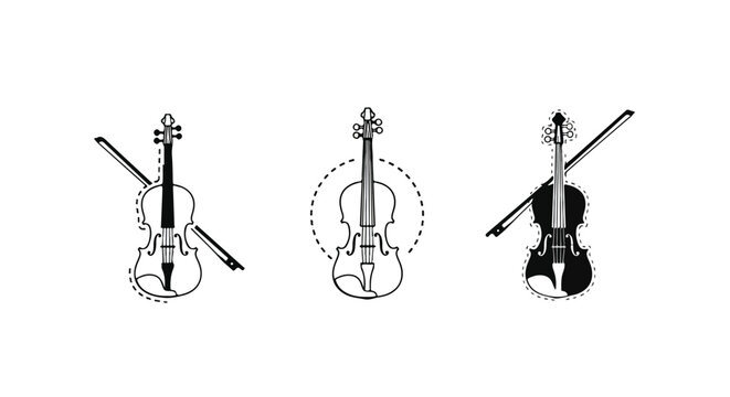 Classical violin and bow arrangement in dotted line art style