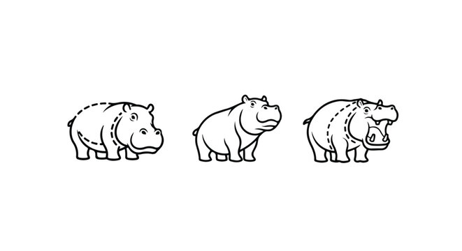 Hippopotamus heads horizontal stipple art border