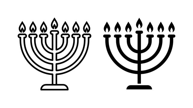 Hanukkah Menorah Icons, Jewish Holiday Candle Holders, Festive Celebration Symbols, Vector Art Collection
