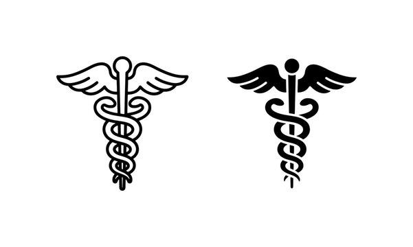 Caduceus Medical Symbol Vector Icons, Healthcare Staff of Asclepius, Medicine and Pharmacy Emblem