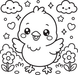 Fototapeta premium Cute Kawaii Animal Coloring Pages Collection for Kids – Simple Cartoon Line Art Bundle, Printable Black and White Coloring Book Pages
