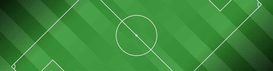 Obraz premium Football Pitch or Soccer Field Background. Football Field Wallpaper with Striped Grass Pattern, Soccer Pitch Markings and Copy Space. Football Pitch Background for Web Banner. 