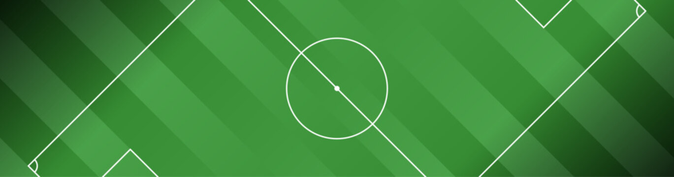 Football Pitch or Soccer Field Background. Football Field Wallpaper with Striped Grass Pattern, Soccer Pitch Markings and Copy Space. Football Pitch Background for Web Banner. 
