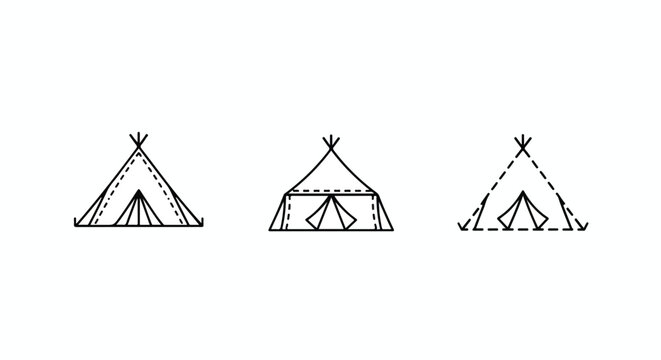 Tribal teepee tents in a minimalist stippled line style