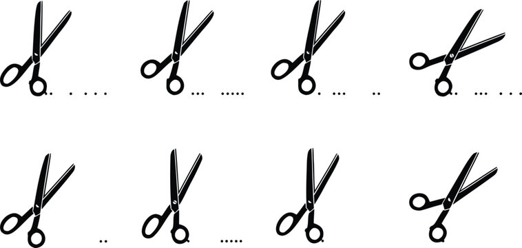Scissors Cutting Line Icon Vector Collection Featuring Tailor Shears, Cut Here Symbols, and Sewing Tool Elements for Craft Designs