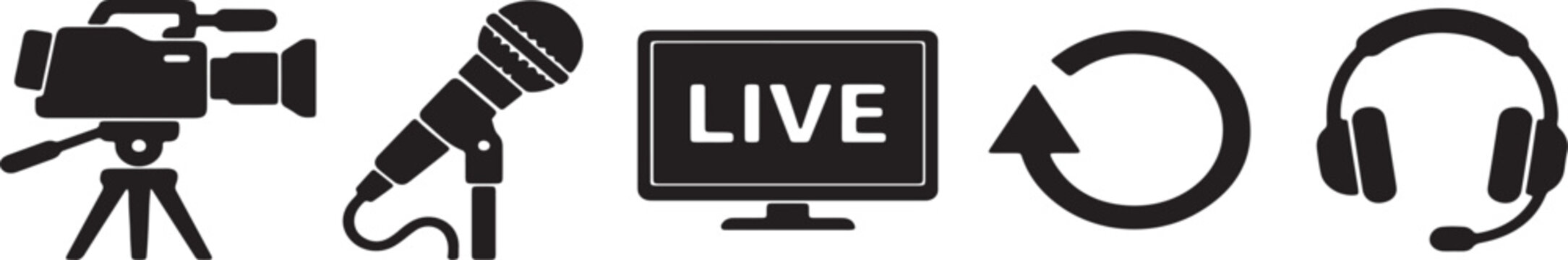 Live Football Broadcast Media Icon Set Vector