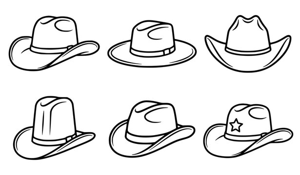 Cowboy hat outline vector icon set western ranch illustration