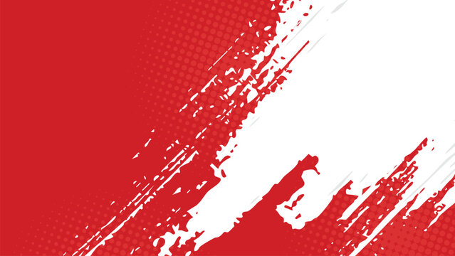 A red background with diagonal white brushstrokes.