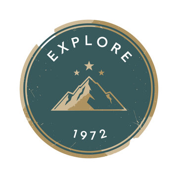 Vintage Explore Mountain Badge Emblem.