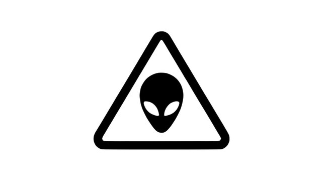 Warning Sign with Alien Head Icon, World UFO Day Celebration