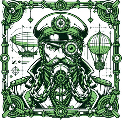 Steampunk Captain Zeppelin Monocle Badge illustration © Mohammad Graphics