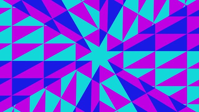 Vibrant geometric pattern with triangles in shades of pink, blue, and teal creates a mesmerizing abstract design, perfect for background animation.