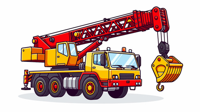 Colorful vector art illustration of a robust mobile crane truck, designed with a sleek, glossy finish for construction and heavy lifting operations