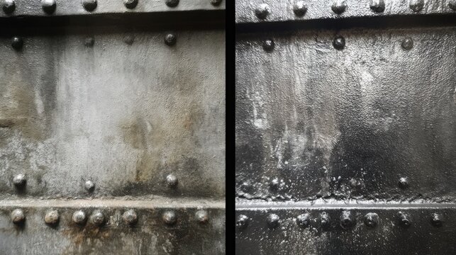 sandblasting metal before after paint removal texture contrast industrial restoration close