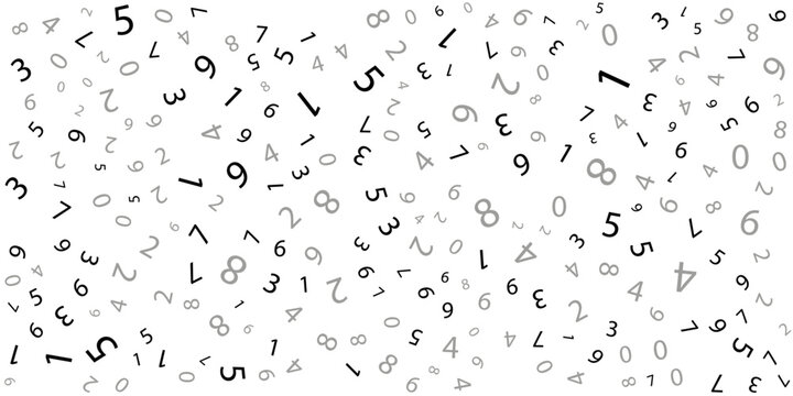 A dynamic vector illustration featuring a random scatter of numbers from zero to nine in various sizes and orientations