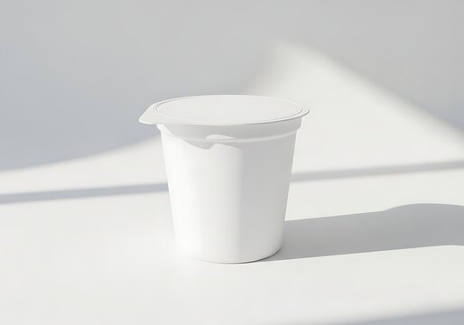 Isolated empty blank white yogurt cup mockup for branding identity, dairy food packaging design, plastic container template