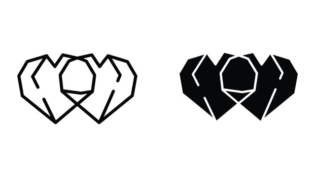 Two interlocking heart shapes with geometric design