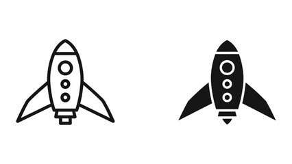 Black and white rocket ship vector icon set © Jahidul