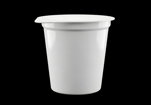 Isolated empty white yogurt cup with foil lid, blank plastic container for food packaging mockup, dairy product design