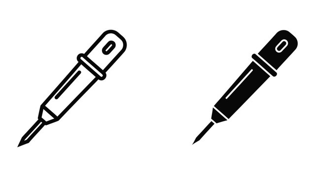 Black and white sketch of pen and marker tools