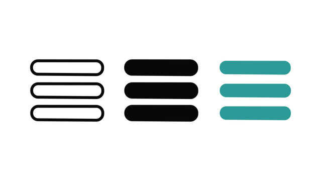 Menu icon set hamburger button outline solid and teal color vector illustration